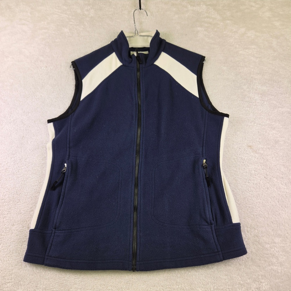 Cutter & Buck CB WeatherTec Fleece Vest Navy Blue Cream Full Zip Mens Medium
